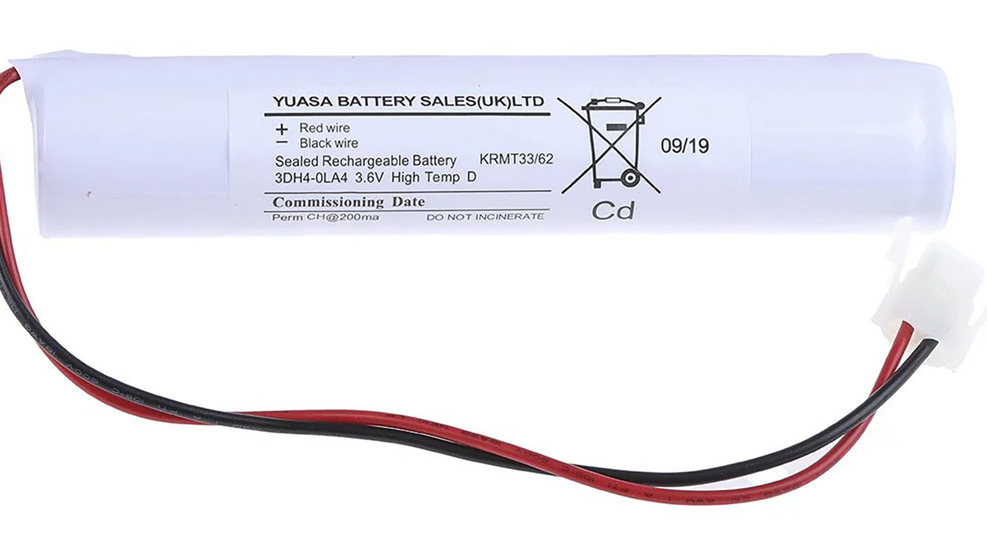 Yuasa 3.6V NiCd Rechargeable Battery Pack, 4Ah – Pack of 1