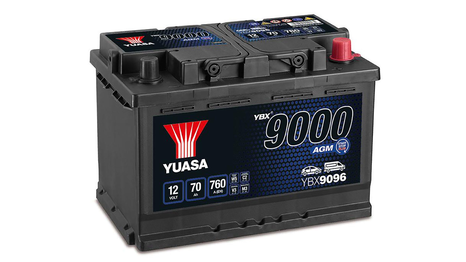 YBX9096 12V 70Ah 760A Yuasa AGM Start Stop Plus Battery