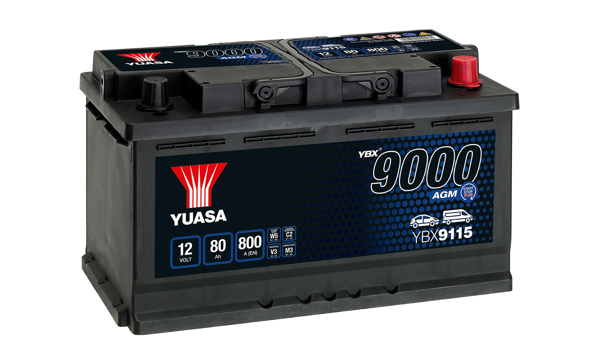 YBX9115 12V 80Ah 800A Yuasa AGM Start Stop Plus Battery